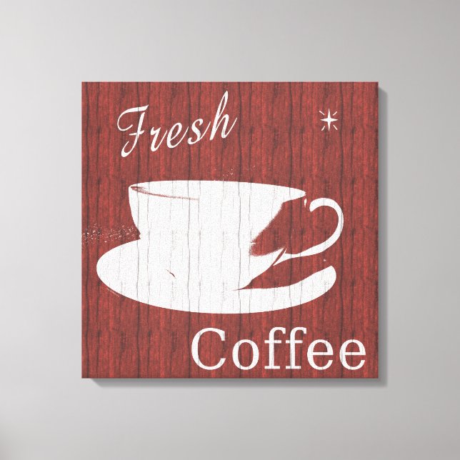 Weathered Wood Coffee Canvas - Red Print (Front)