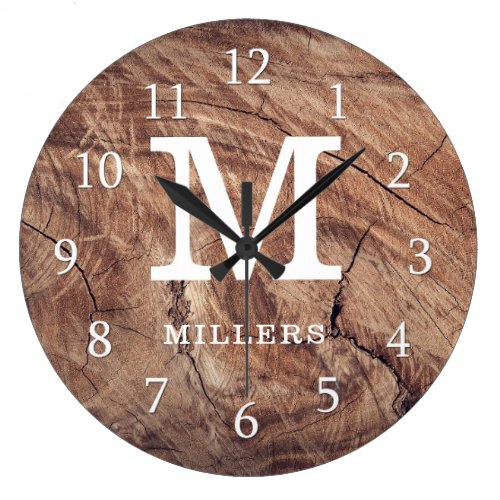 Weathered Wood Farmhouse Family Monogram Large Clock