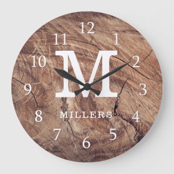 Weathered Wood Farmhouse Family Monogram Large Clock by InitialsMonogram at Zazzle