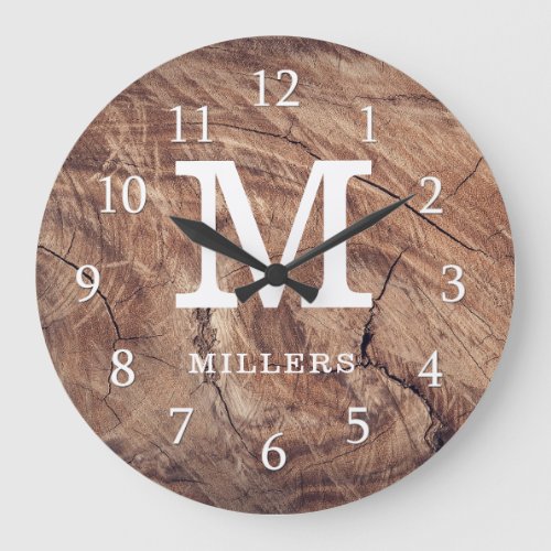 Weathered Wood Farmhouse Family Monogram Large Clock