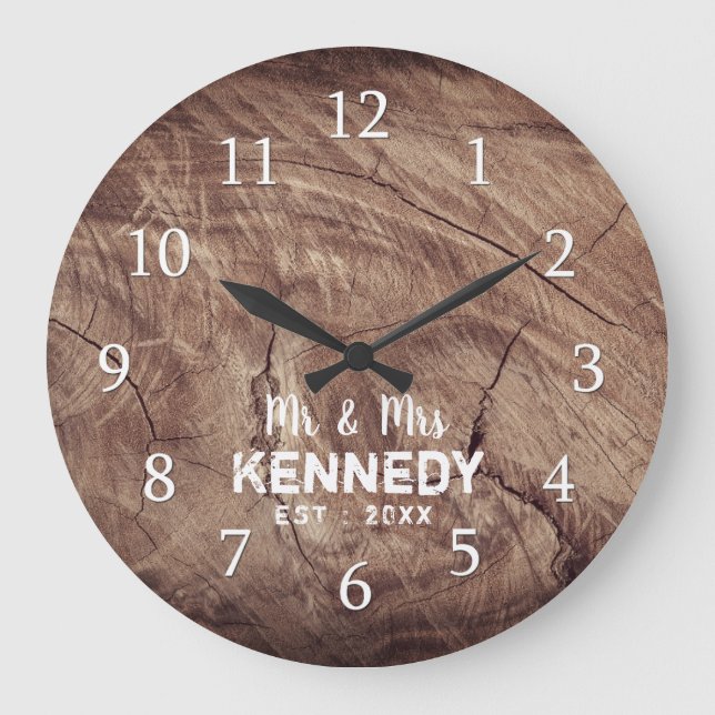 Weathered Wood Farmhouse Wedding Mr And Mrs Large Clock (Front)