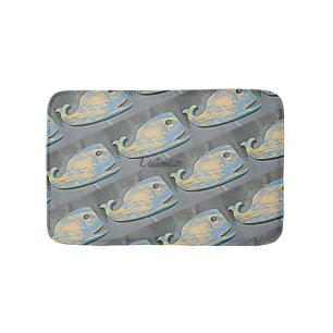 weathered wood folk art  blue whales bathroom mat