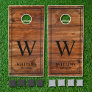 Weathered Wood Grain Texture Family Name Monogram Cornhole Set