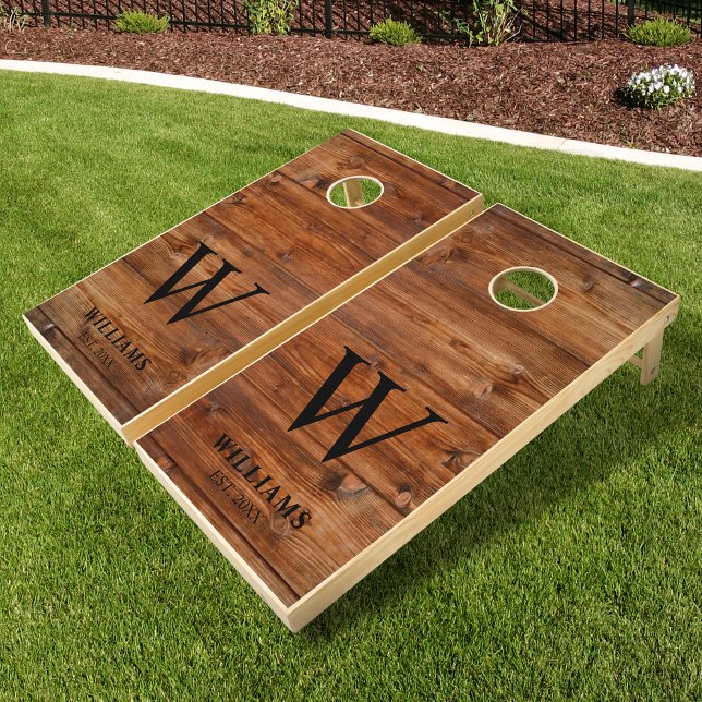 Weathered Wood Grain Texture Family Name Monogram Cornhole Set (Creator Uploaded)