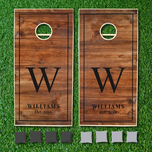 Weathered Wood Grain Texture Family Name Monogram Cornhole Set (Creator Uploaded)