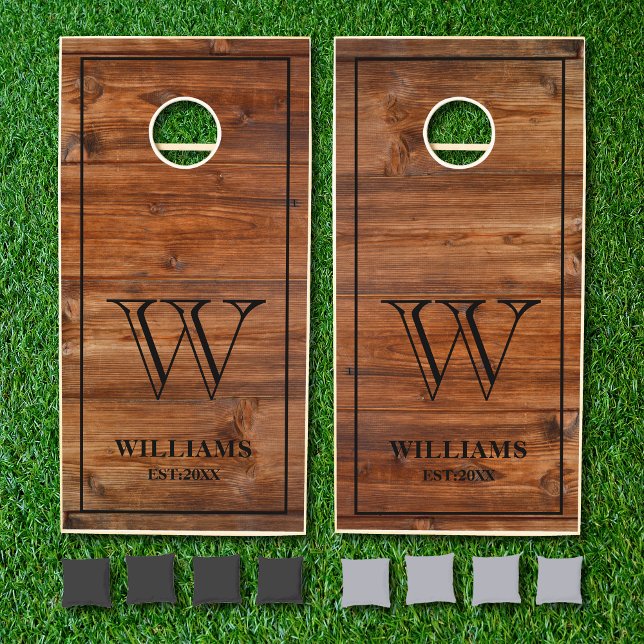 Weathered Wood Grain Texture Family Name Monogram Cornhole Set (Creator Uploaded)