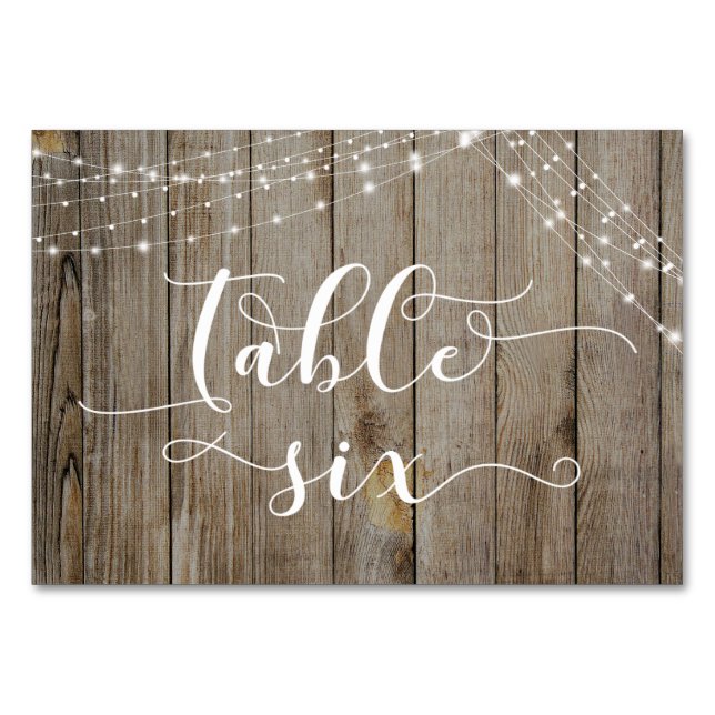 Weathered Wood & Light Strings Table Six Card (Front)