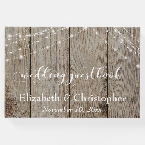 Weathered Wood  Light Strings Wedding Guest Book
