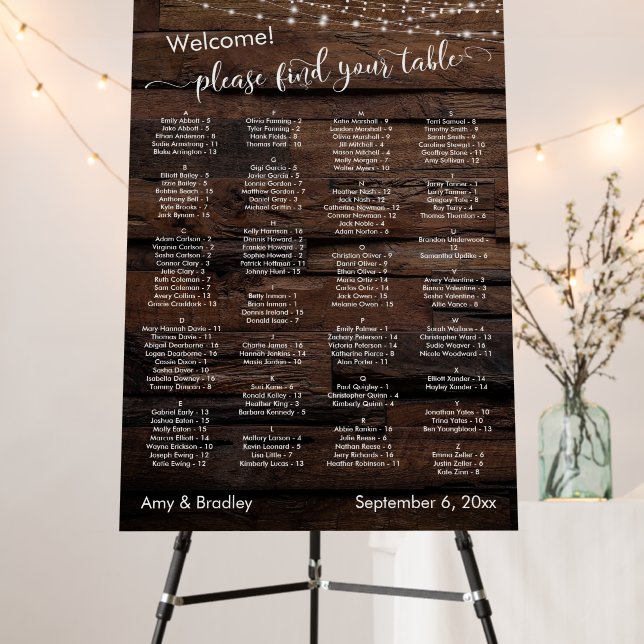 Weathered Wood & Lights 128 Places Seating Chart Foam Board (In Situ (Stand))