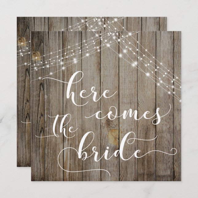 Weathered Wood & Lights Here Comes the Bride Card (Front/Back)