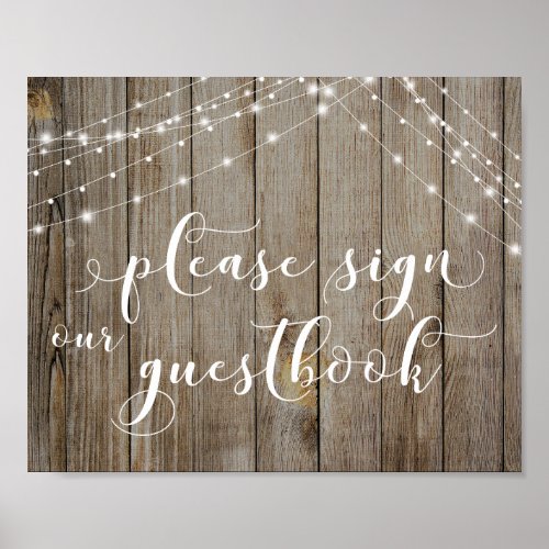 Weathered Wood Lights Sign Our Guestbook Sign