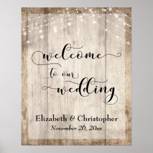 Weathered Wood & Lights Wedding Welcome Sign