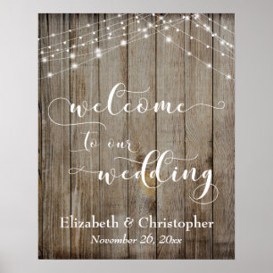 Weathered Wood & Lights Wedding Welcome Sign