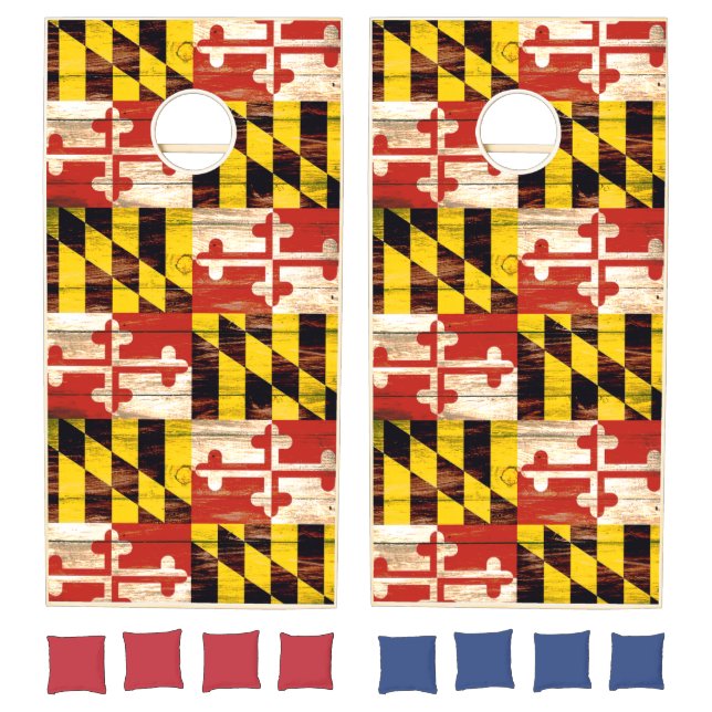 Weathered wood Maryland flag cornhole set (Set)