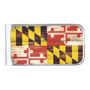 Weathered wood Maryland flag money clip