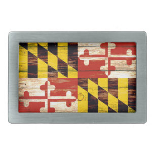 Weathered wood Maryland flag rectangle belt buckle