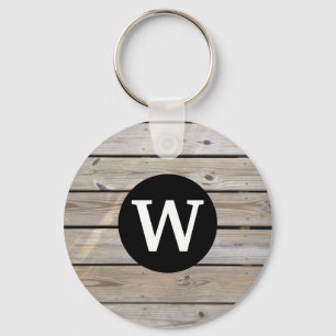 Weathered Wood Monogram Keychain
