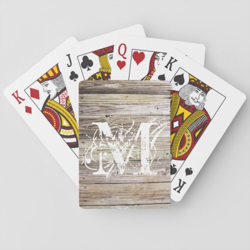 Weathered Wood Monogrammed Bicycle Playing Cards