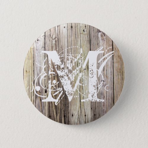 Weathered Wood Monogrammed Button