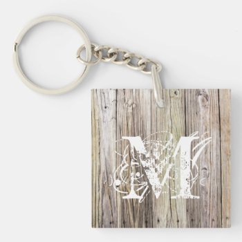 Weathered Wood Monogrammed Keychain by ICandiPhoto at Zazzle
