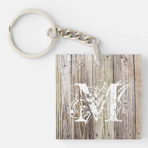 Weathered Wood Monogrammed Keychain