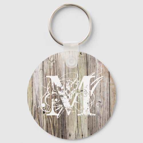 Weathered Wood Monogrammed Keychain