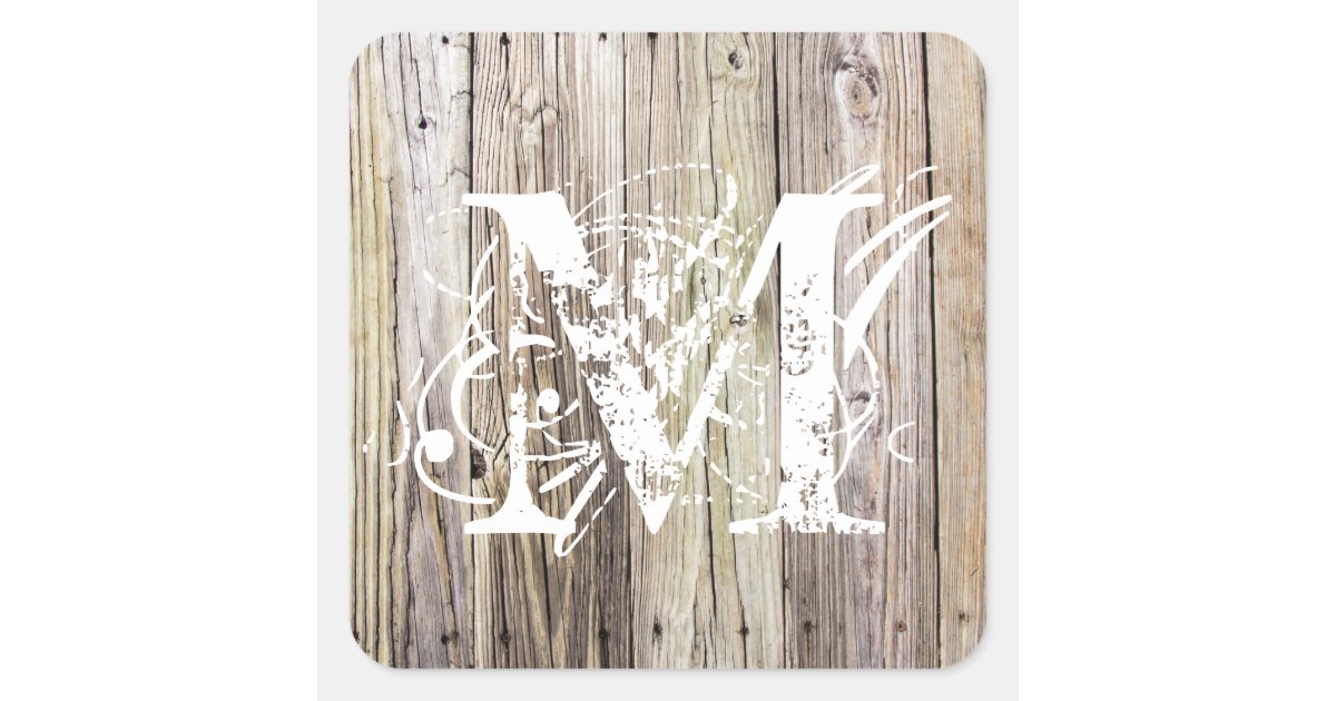 Weathered Wood Monogrammed Sticker | Zazzle