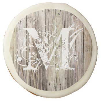 Weathered Wood Monogrammed Sugar Cookie by ICandiPhoto at Zazzle