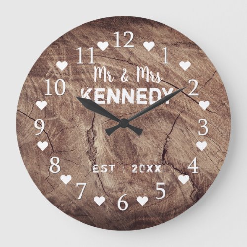 Weathered Wood Mr And Mrs Country Wedding Large Clock