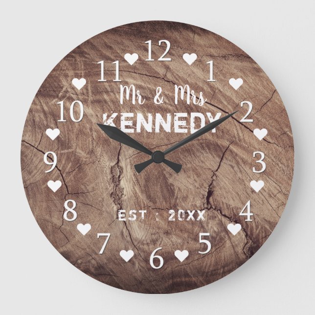 Weathered Wood Mr And Mrs Country Wedding Large Clock (Front)