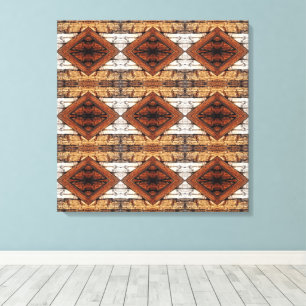 Weathered Wood Planks Diamond Pattern Mixed Media Canvas Print
