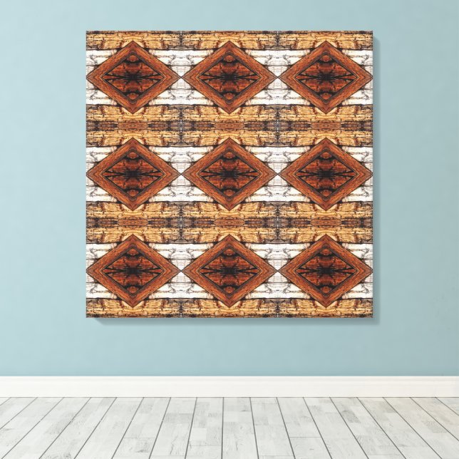 Weathered Wood Planks Diamond Pattern Mixed Media Canvas Print (Insitu(Wood Floor))