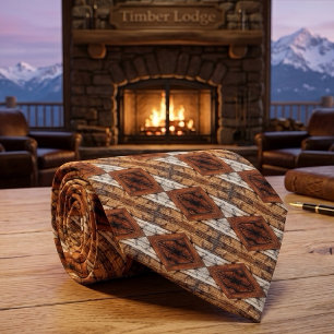 Weathered Wood Planks Diamond Pattern Mixed Media Neck Tie
