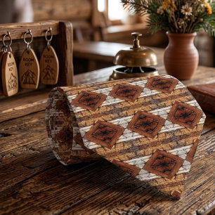 Weathered Wood Planks Diamond Pattern Mixed Media Neck Tie