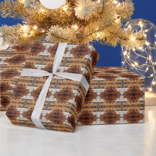 Weathered Wood Planks Diamond Pattern Mixed Media Wrapping Paper