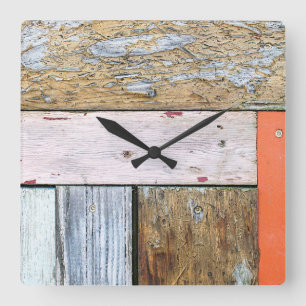Weathered Wood Planks Square Wall Clock