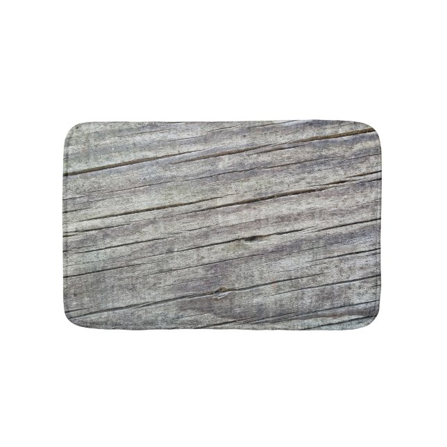 Weathered Wood Planks Texture Pattern Bathroom Mat (Front)