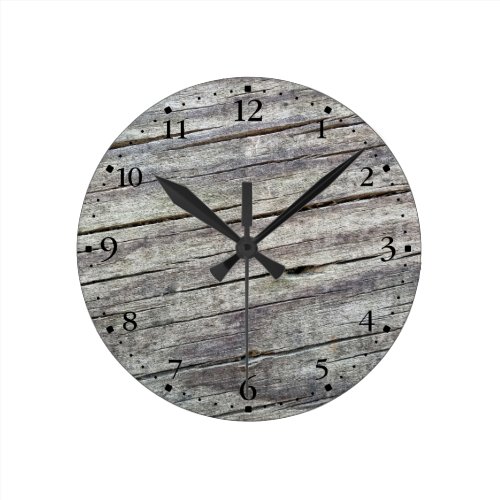 Weathered Wood Planks Texture Pattern Clockface 1 Round Wall Clocks