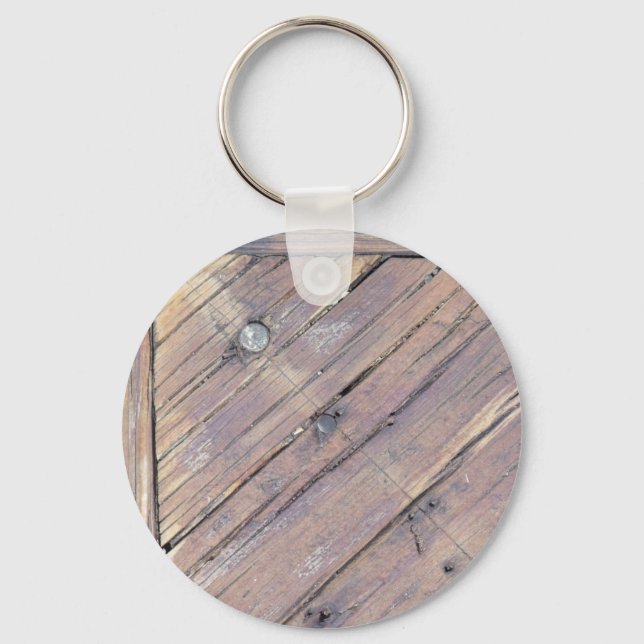 Weathered Wood Rough Textured Deck Keychain (Front)