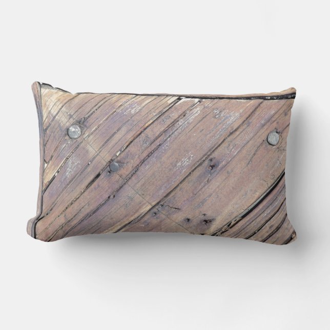 Weathered Wood Rough Textured Deck Lumbar Pillow (Front)