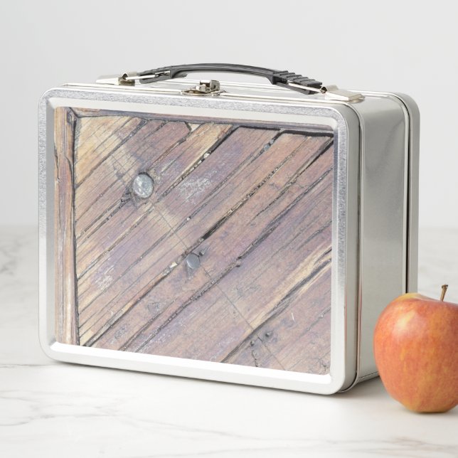 Weathered Wood Rough Textured Deck Metal Lunch Box (In Situ)