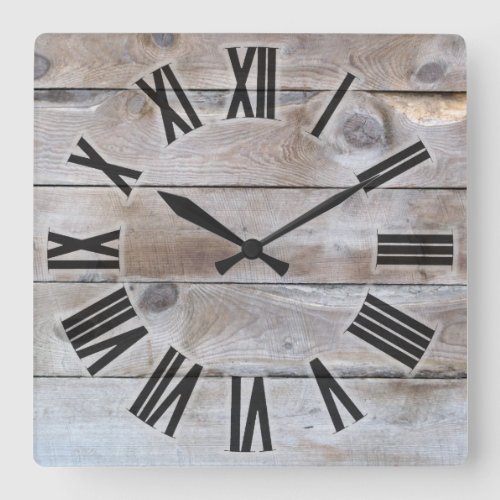 Weathered wood square wall clock