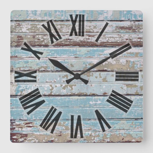 Weathered wood square wall clock