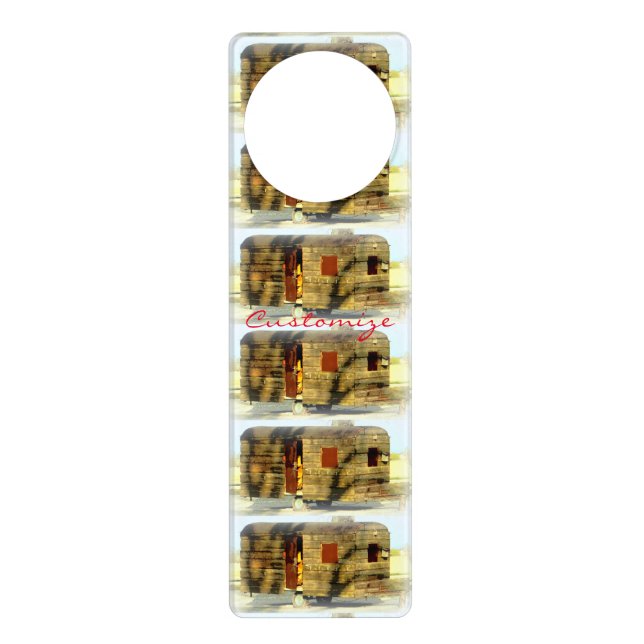 Weathered wood travel trailer Thunder_Cove Door Hanger (Front)
