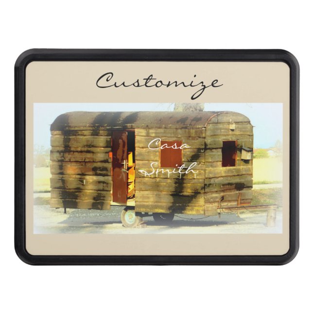 Weathered wood travel trailer Thunder_Cove Hitch Cover (Front)