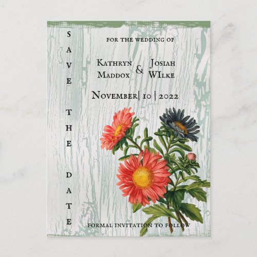 Weathered Wood Wild Flowers Save the Date Postcard
