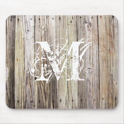 Weathered Wood with Shabby Chic Monogram Mouse Pad