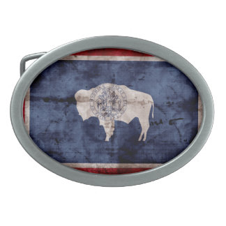 Weathered Wyoming Flag Oval Belt Buckle