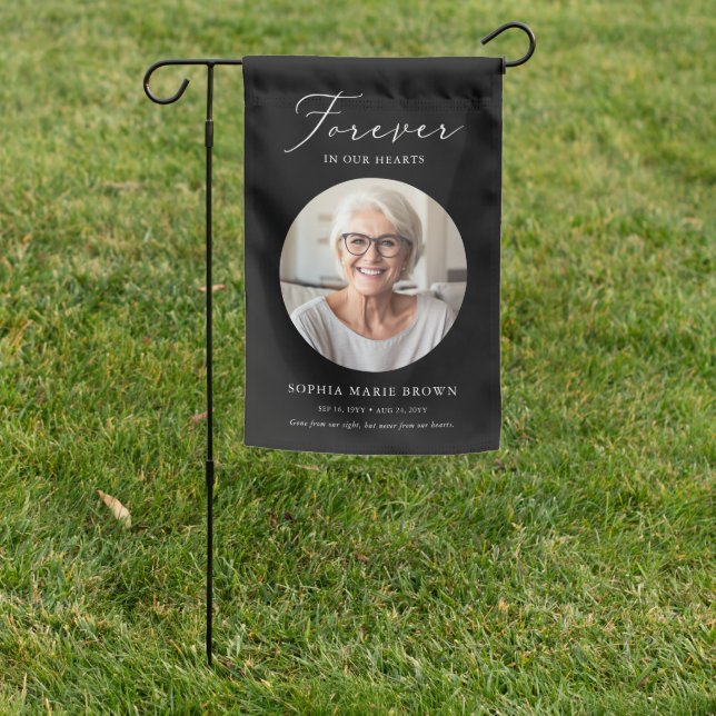 Weatherproof Black Funeral Memorial Tribute Photo Garden Flag (In SItu)