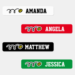 Weatherproof name labels for side of tennis racket